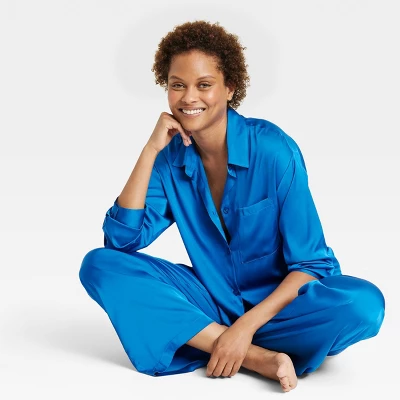 Women's Satin Long Sleeve Button Down Pajama Shirt - Stars Above™ 2 Women's Satin Long Sleeve Button Down Pajama Shirt - Stars Above™ - Image 2