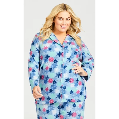 Women's Plus Size Snowflake Button Fleece Sleep Top - Blue | AVENUE 7 Women's Plus Size Snowflake Button Fleece Sleep Top - Blue | AVENUE - Image 7