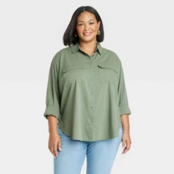 Women's Long Sleeve Utility Button-Down Shirt - Ava & Viv™ -Trendy Women GUEST 93492a26 9276 43cd b838 9c96a243aa76