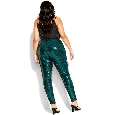 Women's Plus Size Sequin Party Pant - Emerald | CITY CHIC 5 Women's Plus Size Sequin Party Pant - Emerald | CITY CHIC - Image 5