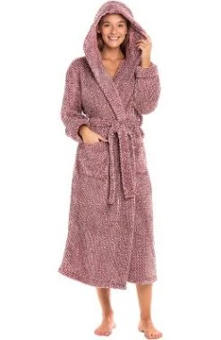 Women's Fuzzy Plush Fleece Bathrobe With Hood, Soft Warm Hooded Lounge Robe -Trendy Women GUEST 980125ce e55f 4fb7 ae3b ffc4d858a14d
