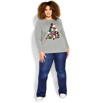 Women's Plus Size Sequin Sweat Top - Gray Marle | AVENUE 2 Women's Plus Size Sequin Sweat Top - Gray Marle | AVENUE - Image 2
