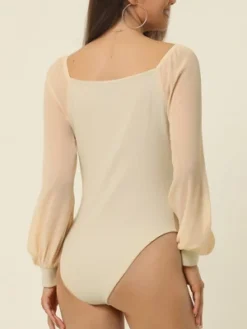 Seta T Women's Square Neck Sheer Long Sleeve Knit Bodysuit -Trendy Women GUEST 982a64db 748b 4dcc bead fd373970b1f2