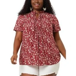 Agnes Orinda Women's Plus Size Self Tie Ruffle Pleated Floral Blouse -Trendy Women GUEST 99c991a8 10dc 495e b1f8 3a7dd988c7d5