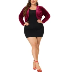 Agnes Orinda Women's Plus Size Crop Velvet Bolero Elegant Shrugs