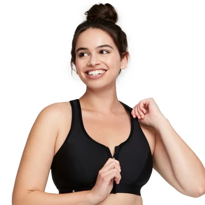 Glamorise Womens Zip Up Front-Closure Sports Wirefree Bra 9266 Black 2 Glamorise Womens Zip Up Front-Closure Sports Wirefree Bra 9266 Black - Image 2