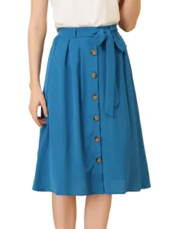 Allegra K Women's Button Front Casual High Waist Belted Midi Flare Skirt -Trendy Women GUEST 9c466466 5258 49ef bbd0 9f8821a9a2c7