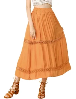 Allegra K Women's Lace Insert Vintage Swing A-Line Maxi Skirt With Elastic Waist -Trendy Women GUEST 9dc6f135 4191 48f1 8b23 5dfe59c98453