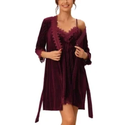 Cheibear Womens Velvet Nightgowns With Robe Lace Trim Loungewear Pajama Sets -Trendy Women GUEST 9e0862cb 0f59 4786 9482 c7d3e8c45251