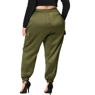 Agnes Orinda Women's Plus Size Cargo Elastic Waist Athleisure Ankle Length Satin Joggers Pant 3 Agnes Orinda Women's Plus Size Cargo Elastic Waist Athleisure Ankle Length Satin Joggers Pant - Image 3