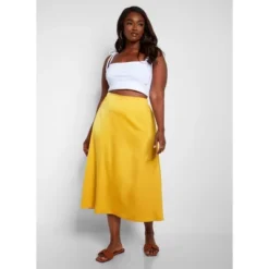 Women's Essential Satin Shift Skirt - Yellow -Trendy Women GUEST a063f430 3932 42da 85d7 6e24b513fd02