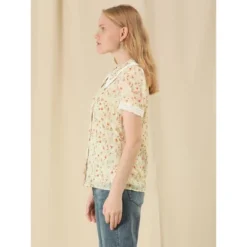Allegra K Women's Peter Pan Collar Lace Embroidered Casual Floral Shirt Blouse -Trendy Women GUEST a2030745 f844 46d7 96f8 84a7a7b45f68