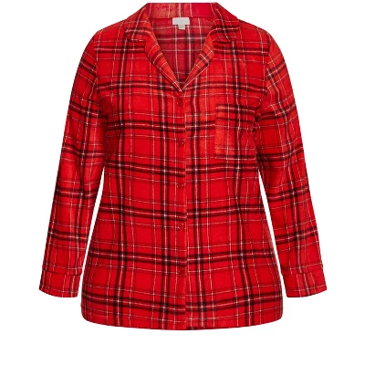 Women's Plus Size Fleece Check Sleep Top - Red | AVENUE 4 Women's Plus Size Fleece Check Sleep Top - Red | AVENUE - Image 4