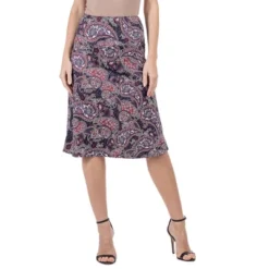 24seven Comfort Apparel Womens Grey Paisley Elastic Waist Knee Length Skirt -Trendy Women GUEST a39e6b12 2776 4ed8 b6a7 e162e843e573