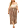 Agnes Orinda Women's Plus Size Split Elastic Waist Flowy Striped Casual Wide Leg Fashion Pants