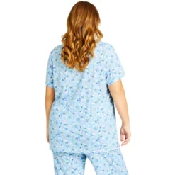 Women's Plus Size Bunny Button Up Sleep Top - Blue Bunny| AVENUE