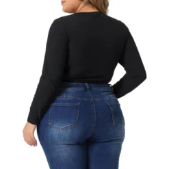 Agnes Orinda Women's Plus Size Zipper Deep Scoop Neck Long Sleeve Tops Bodysuit Jumpsuit -Trendy Women GUEST a6b23de0 7cd0 4c5d b5d3 f4730313a5e5
