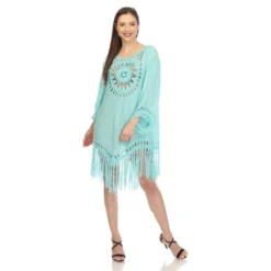 Women's Crocheted Fringed Trim Dress Cover Up - White Mark -Trendy Women GUEST a6c9c3ee 6f7a 4844 8acc 98ab9cc4e9e6