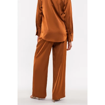 August Sky Women's Solid Satin Wide Leg Pants 1 August Sky Women's Solid Satin Wide Leg Pants