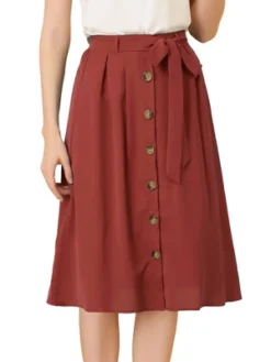 Allegra K Women's Button Front Casual High Waist Belted Midi Flare Skirt -Trendy Women GUEST a85c8f76 0a2b 4c93 938f abc6f6632566