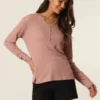 Cheibear Womens Casual V Neck Ribbed Pullover Long Sleeve Sleepwear Tops