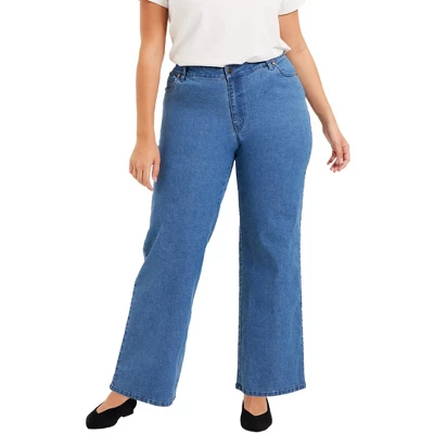 June + Vie By Roaman's Women’s Plus Size Curvie Fit Wide-Leg Jeans 4 June + Vie By Roaman's Women’s Plus Size Curvie Fit Wide-Leg Jeans - Image 4