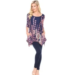 Women's 3/4 Sleeve Printed Rella Tunic Top With Pockets - White Mark -Trendy Women GUEST acbbf820 6fb5 4bee 8b27 1b72f6b52eff