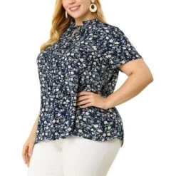 Agnes Orinda Women's Plus Size Self Tie Ruffle Pleated Floral Blouse -Trendy Women GUEST aeb6e258 4831 4c5f 8879 18014e4d795f
