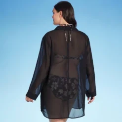 Women's Long Sleeve Cover Up Shirtdress - Shade & Shore™ Black 6 Women's Long Sleeve Cover Up Shirtdress - Shade & Shore™ Black -Trendy Women GUEST aef9ed0a 2ed8 4c56 831f 6344874fc963