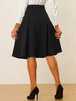 Allegra K Women's High Waist Button Decor Vintage Pleated Flared Midi Skirt 7 Allegra K Women's High Waist Button Decor Vintage Pleated Flared Midi Skirt -Trendy Women GUEST b05d20a4 bdf8 4ed6 9b4c 731b532fc25d