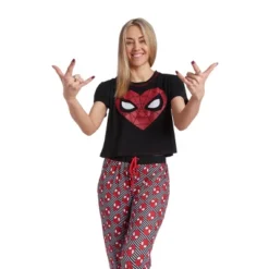Marvel Wakanda Forever Spider-Man Avengers Black Panther Women's Pajama Shirt And Pants Sleep Set Adult