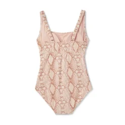 Women's Post Mastectomy Square Neck Full Coverage One Piece Swimsuit - Kona Sol™ Snake Print