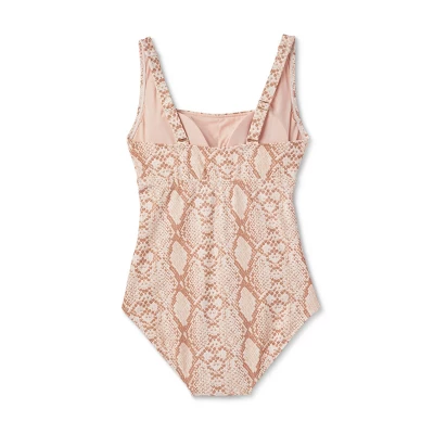 Women's Post Mastectomy Square Neck Full Coverage One Piece Swimsuit - Kona Sol™ Snake Print 1 Women's Post Mastectomy Square Neck Full Coverage One Piece Swimsuit - Kona Sol™ Snake Print