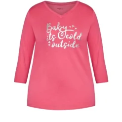 Women's Plus Size Cold Outside Sleep Top - Pink | AVENUE -Trendy Women GUEST b50f534a 1126 4751 b003 ec506e0d96ba
