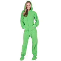 Footed Pajamas - Emerald Green Adult Hoodie Fleece Onesie