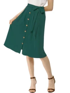 Allegra K Women's Button Front Casual High Waist Belted Midi Flare Skirt -Trendy Women GUEST b5faaa3a 1285 4c39 9a02 6b74347d7800