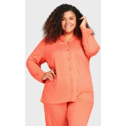 Women's Plus Size Button Print Sleep Top - Peach Spot | AVENUE -Trendy Women GUEST b675b6f0 2a60 4cf0 b1c4 6037f93496aa