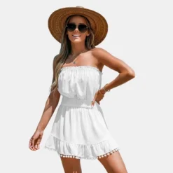 Women's Smocked Pom Pom Tube Cover-Up Dress - Cupshe -Trendy Women GUEST b7189898 f236 4490 950a 29fe36f7ce9f