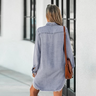 Women's Single One Frayed Denim Shirt -Cupshe 3 Women's Single One Frayed Denim Shirt -Cupshe - Image 3