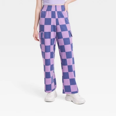 Women's Checkered Cargo Graphic Pants - Purple 3 Women's Checkered Cargo Graphic Pants - Purple - Image 3