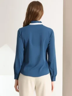 Allegra K Women's Work Office Top Blouse Ruffle Neck Long Sleeve Ribbon Button Down Blouses -Trendy Women GUEST b8499ecc 6a7a 44ff 84de 8342da5650ad
