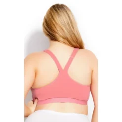 Women's Plus Size Zipper Sports Bra - Coral | AVENUE