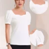 Allegra K Women's Puff Short Sleeve Sweetheart Neck Elegant Blouse