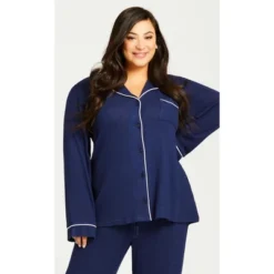 Women's Plus Size Hacci Button Plain Top - Navy | AVENUE -Trendy Women GUEST bd8900d6 21d2 4d1c b281 dca7751c0293