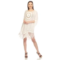 Women's Crocheted Fringed Trim Dress Cover Up - White Mark -Trendy Women GUEST be5333ca c47e 434e 9e44 0c1c8f2a4b6d