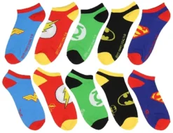 DC Comics Justice League Logos Adult 5 Pack Superhero Ankle No-Show Socks Multicoloured