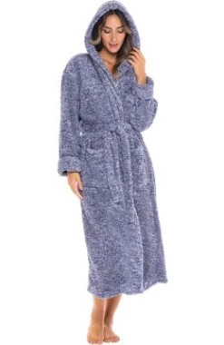 Women's Fuzzy Plush Fleece Bathrobe With Hood, Soft Warm Hooded Lounge Robe -Trendy Women GUEST beceb6b4 a5db 45f1 a3d5 880a17a4685a