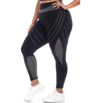 White Mark - Plus Size High-Waist Reflective Piping Fitness Leggings 1 White Mark - Plus Size High-Waist Reflective Piping Fitness Leggings