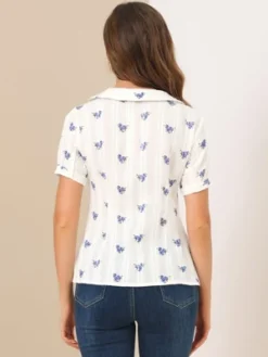 Allegra K Women's 2023 Peter Pan Collar Summer Tops Button Front Elegant Floral Shirt -Trendy Women GUEST c06545fe 08d1 443c bfff fd1c840bef30