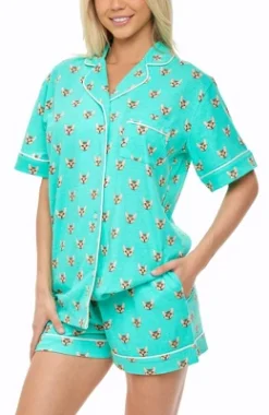 Women's Soft Cotton Knit Jersey Pajamas Lounge Set, Short Sleeve Top And Shorts With Pockets -Trendy Women GUEST c089ae43 7394 4611 8d36 b925a306a0d4
